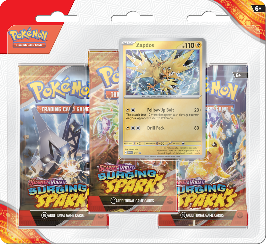 Pokemon SV8 Surging Sparks 3PK Blister Zapdos