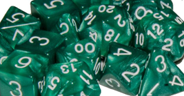 SET OF 15 DICE: MARBLE GREEN W/WHITE