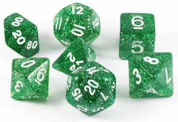 Glitter 7-Dice Set Green/White Plug Tube