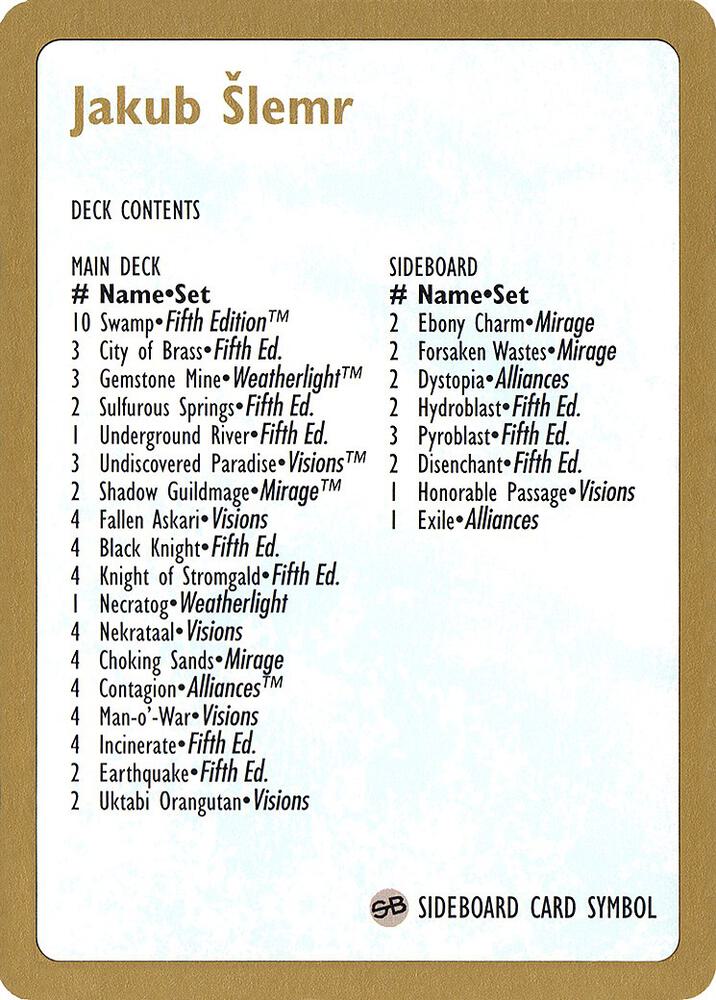 1997 Jakub Slemr Decklist Card [World Championship Decks]