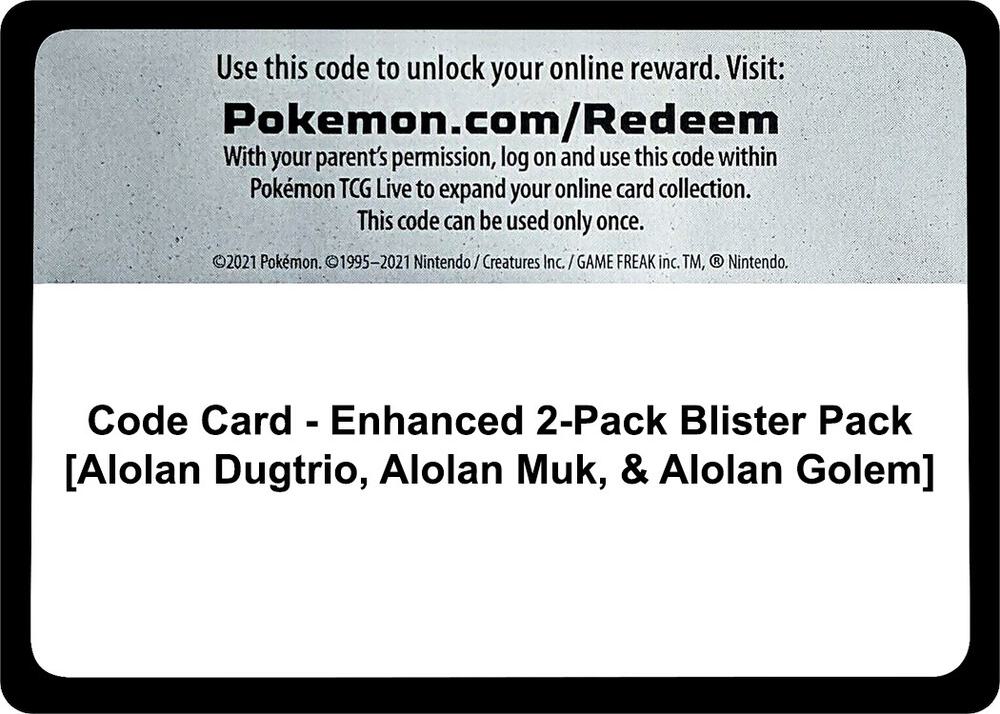 Code Card - Enhanced 2-Pack Blister Pack [Alolan Dugtrio, Alolan Muk, & Alolan Golem] [Miscellaneous Cards and Products]