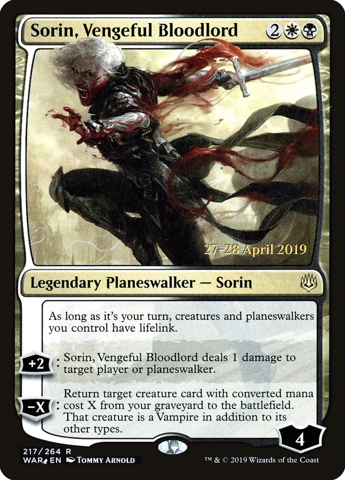 Sorin, Vengeful Bloodlord (217s★) JA [War of the Spark Promos]