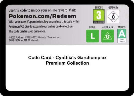 Code Card - Cynthia's Garchomp ex Premium Collection [Miscellaneous Cards and Products]