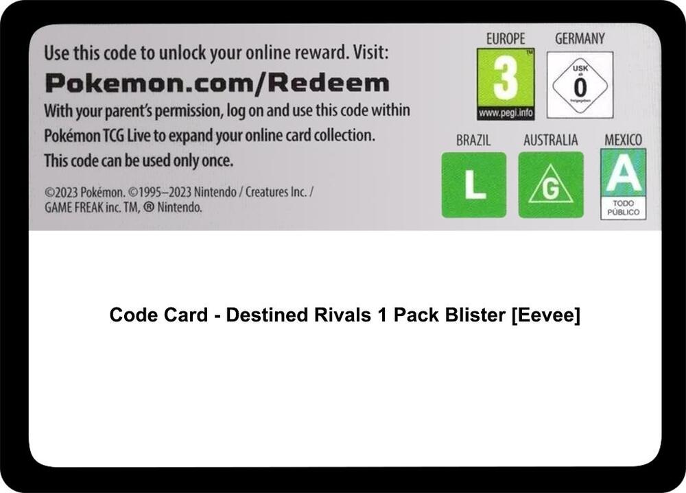 Code Card - Destined Rivals 1 Pack Blister [Eevee] [SV10: Destined Rivals]