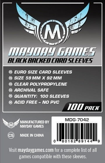 STANDARD EURO SLEEVES BLACK BACKED 59mm x 92mm 100CT