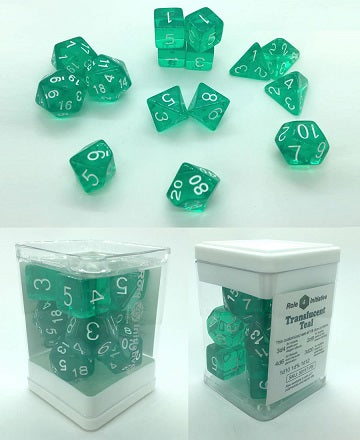 SET OF 15 DICE: TRANSLUCENT TEAL