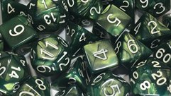 SET OF 15 DICE: EMERALD DRAGON SHIMMER W/WHITE