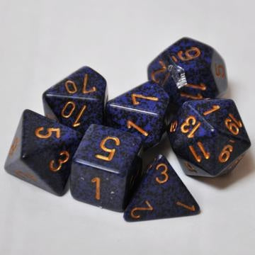 Elemental 7-Dice Set Golden Cobalt Hook Tube